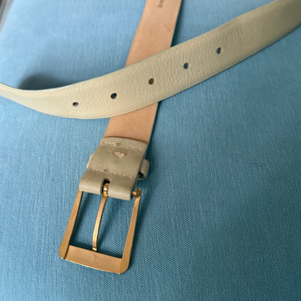 VTG PIERRE CARDIN Light Mint Green Leather Belt - Gold Buckle - Unisex - Size 34
